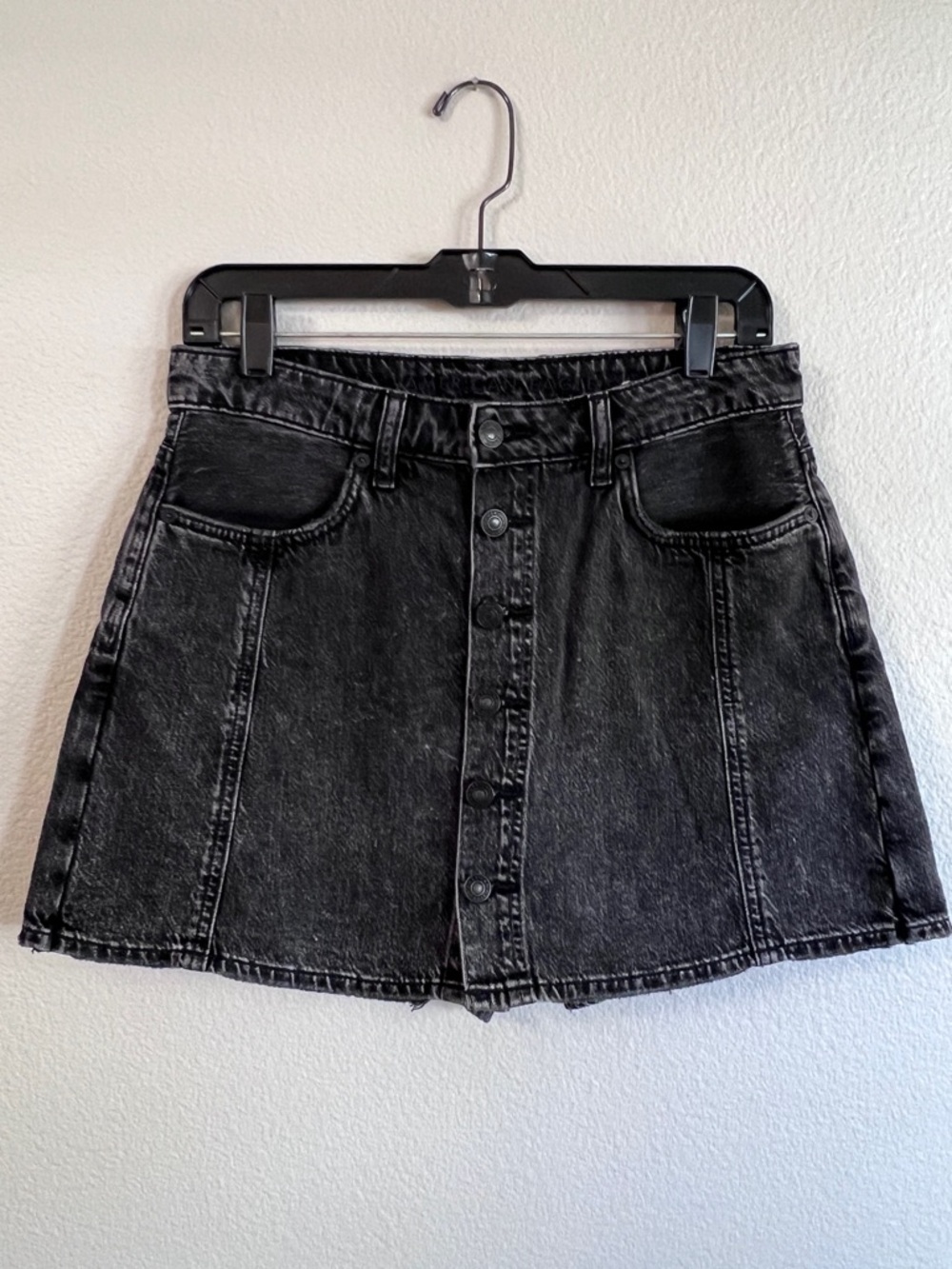 American Eagle Black Denim Button Skort Large